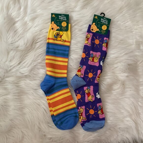 DISNEY Winnie the Pooh Crew Knit Socks 2 PAIRS - Picture 1 of 5